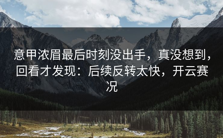 意甲浓眉最后时刻没出手，真没想到，回看才发现：后续反转太快，开云赛况