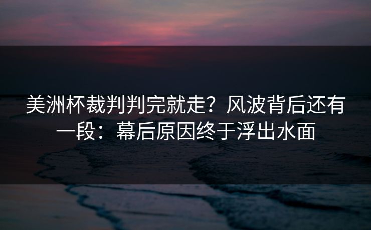 美洲杯裁判判完就走？风波背后还有一段：幕后原因终于浮出水面
