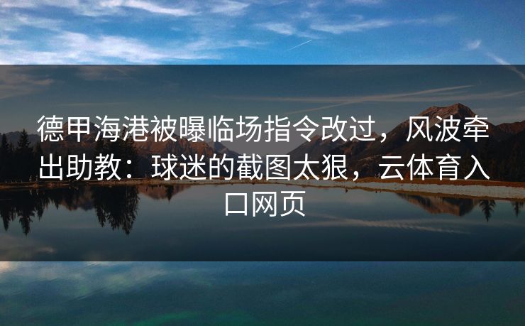 德甲海港被曝临场指令改过，风波牵出助教：球迷的截图太狠，云体育入口网页